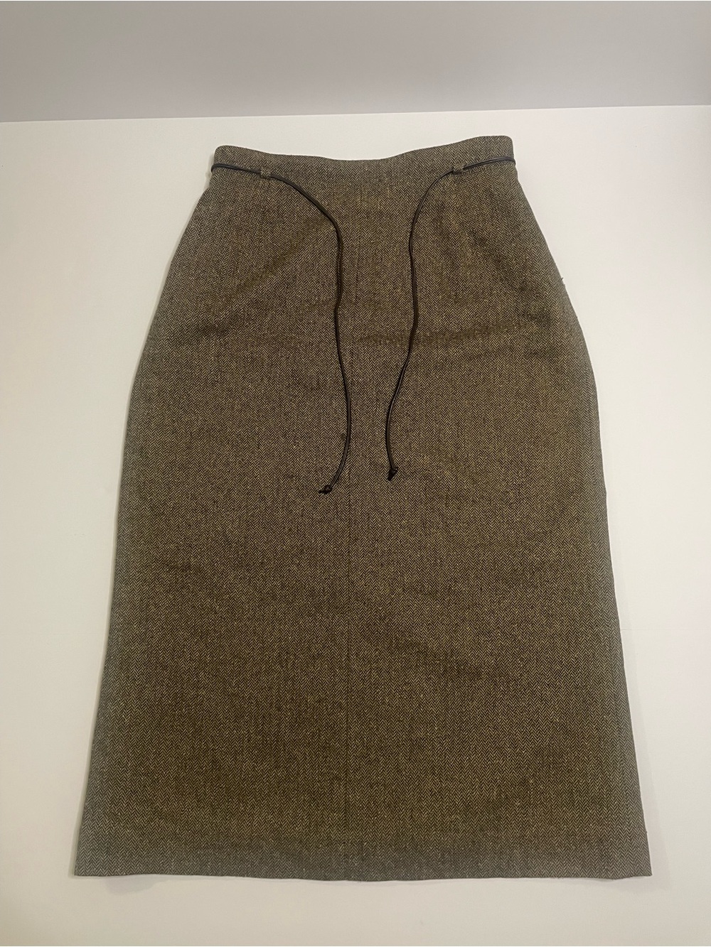 Vintage Wool Blend Long Pencil Skirt size 8 Olive Brown Tone